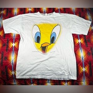 Vintage Tweety Bird Shirt XXL Looney Tunes Big Face Print 90s Cartoon White